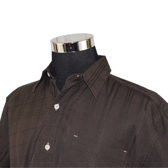 Orvis Large Brown Windowpane Short Sleeve Button Front Casual Lounge Shirt - Picture 5 of 11